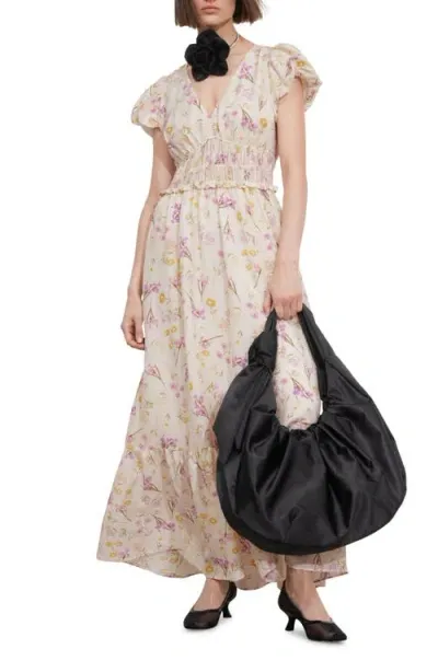 & Other Stories Floral Print Puff Sleeve Maxi Dress In Yellow Dusty Light Aop