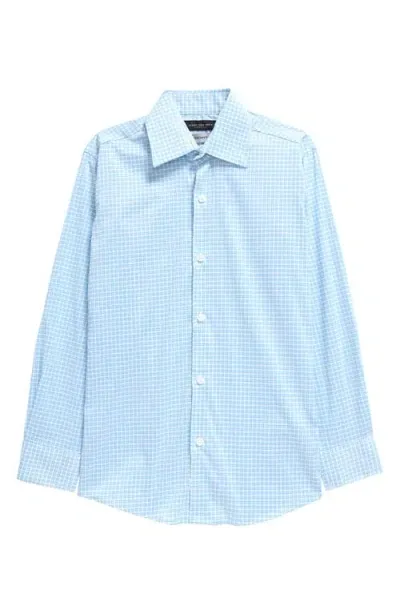 Andrew Marc Kids' Skinny Fit Grid Stretch Dress Shirt In Light Blue