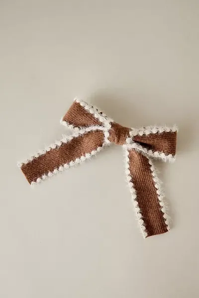 Anthropologie Knit Blanket Stitch Hair Bow In Burgundy