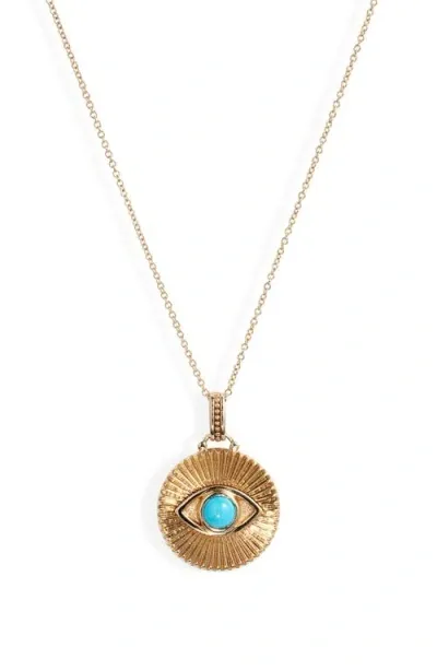 Anzie Classique Evil Eye Ripple Medallion Necklace In Turquoise/aqua