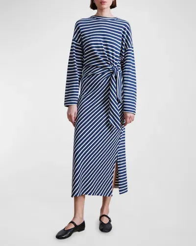 Apiece Apart Vanina Striped Tie-waist Midi Dress In Navy &amp; Cream Stripe