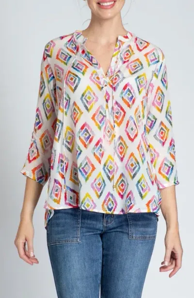 Apny Print Tassel Split Neck Chiffon Top In Pink Multi