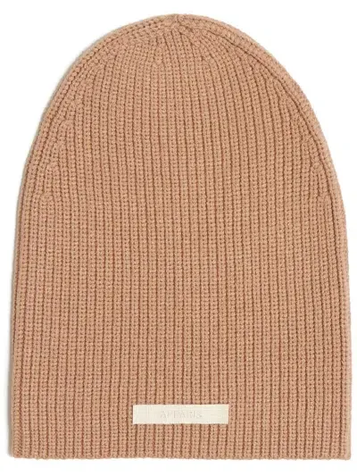 Apparis Logo-patch Ribbed-knit Beanie In Neutrals