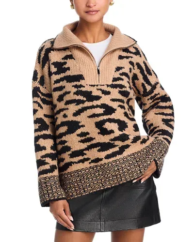 Aqua Half Zip Leopard Sweater - Exclusive In Black Leopard