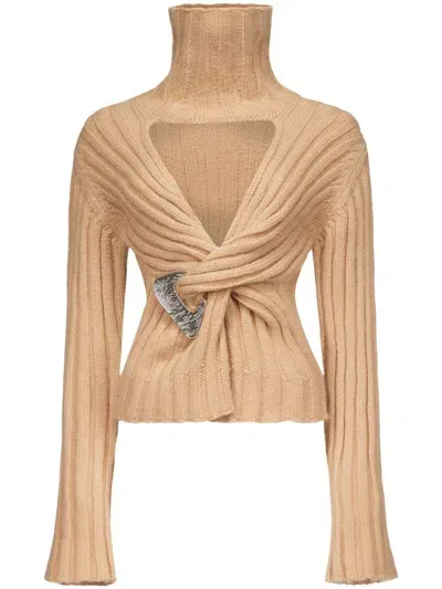 Area Knitted Turtleneck Sweater In Neutrals