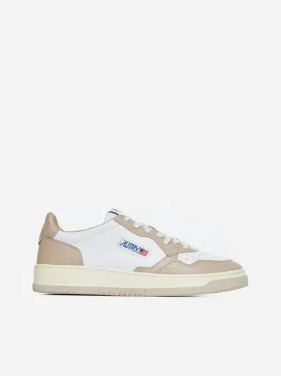 Autry Medalist Leather Sneakers In White,sand