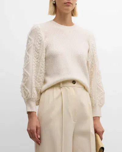 Autumn Cashmere Fringed Puff-sleeve Cashmere Sweater In Chalk