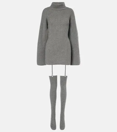 Aya Muse Cursa Turtleneck Cashmere Minidress With Socks In Grey