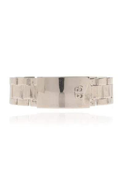 Balenciaga 24/7 Bb Logo Cuff In Silver