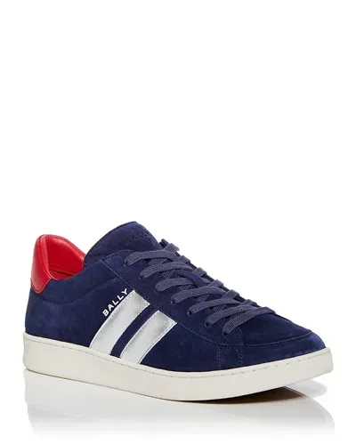 Bally Men's Tyger Suede Low-top Sneakers In Blue Silver Red