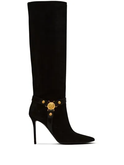 Balmain Eva 95mm Suede Knee-high Boots In Black