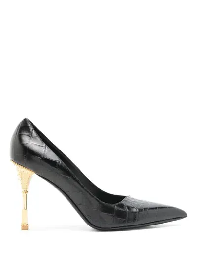 Balmain Embossed Crocodile 95mm Pumps In Black