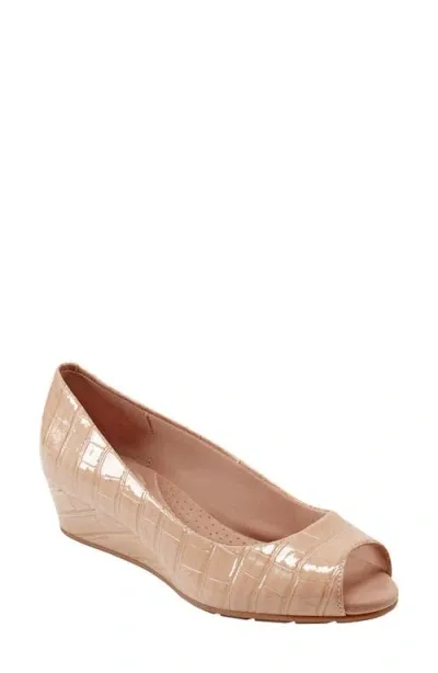 Bandolino Peep Toe Wedge Pump In Light Natural Croco