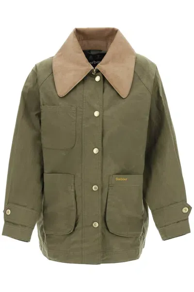 Barbour Hutton Corduroy-trimmed Coated-cotton Jacket In Khaki