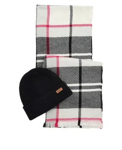 Barbour Pendle Logo Patch Ribbed Beanie Scarf Set In Multi