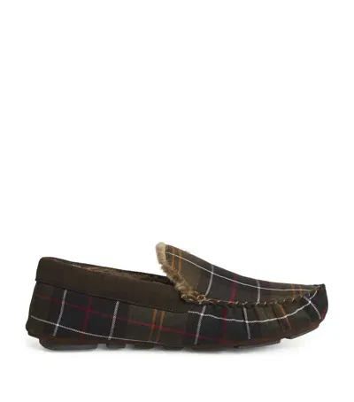 Barbour Recycled Tartan Monty Slippers In Brown