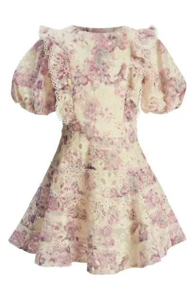 Bardot Junior Kids' Annika Floral Eyelet Party Dress In Lilac Lily