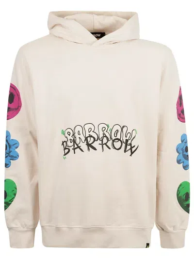 Barrow Smiley Logo Print Hooded Sweatshirt In Neutrals