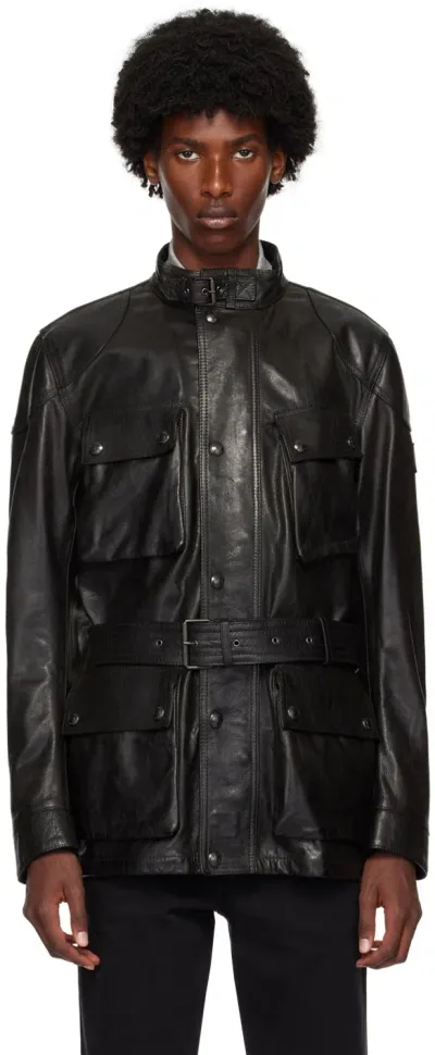 Belstaff Black Trailmaster Panther Leather Jacket