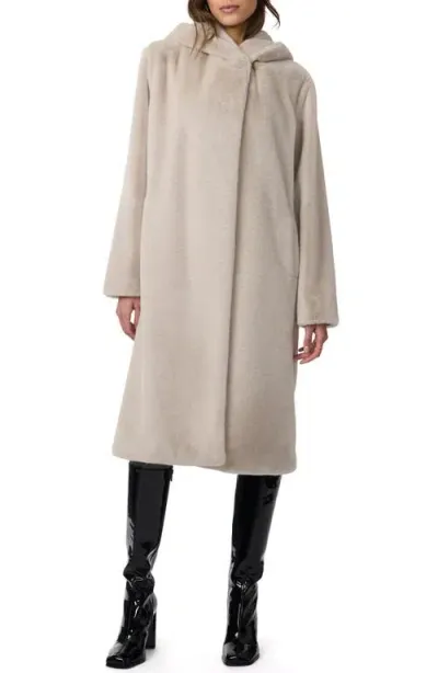 Bernardo Shawl Collar Hoodded Faux Fur Coat In Soft Mink