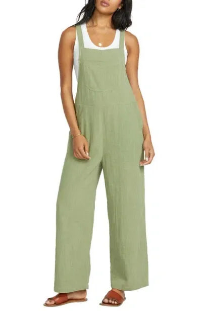 Billabong Sunset View Cotton Jumpsuit In Army