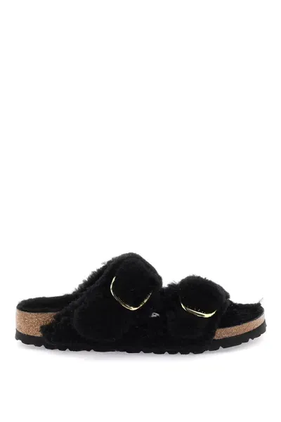 Birkenstock Arizona Big Buckle Mules In Teddy In Black