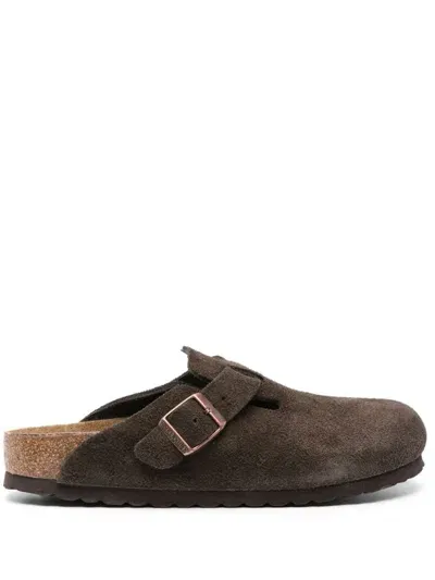 Birkenstock Boston Suede Slippers In Brown