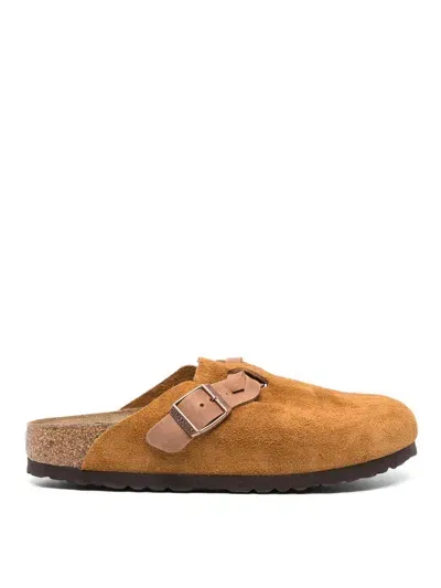 Birkenstock Boston Suede Mules In Brown