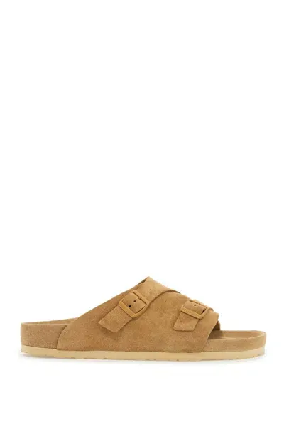 Birkenstock Suede Zürich Slippers Flat Sole In Beige