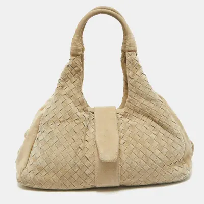 Pre-owned Bottega Veneta Light Beige Intrecciato Suede Shoulder Bag