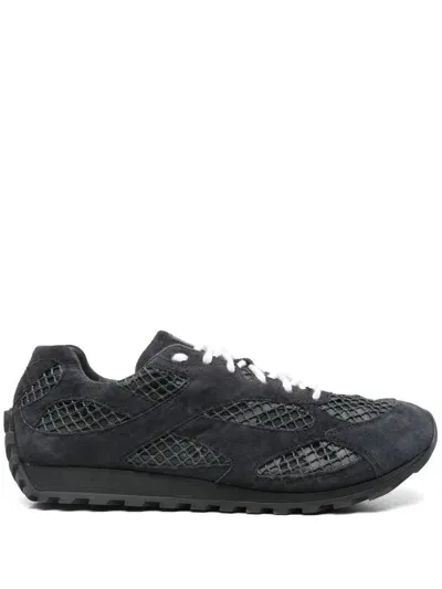 Bottega Veneta Men's Orbit Aged Leather And Fishnet Runner Sneakers In Shadow