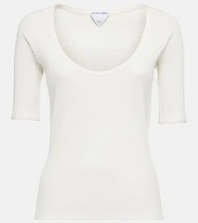 Bottega Veneta Ribbed-knit Cotton-blend Jersey Top In Chalk