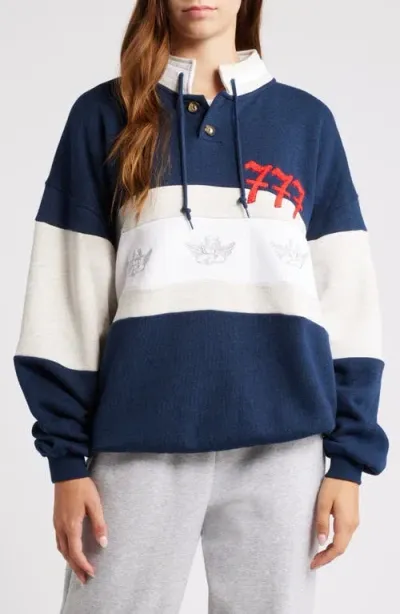 Boys Lie Better Luck Next Time Stripe Graphic Henley Sweatshirt In Navy