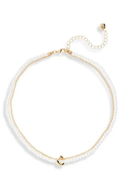 Bp. Imitation Pearl & Floating Heart Charm Layered Necklace In Ivory- Gold