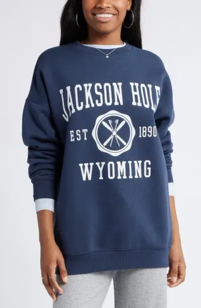 Bp. Oversize Graphic Crewneck Sweatshirt In Navy- Wyoming