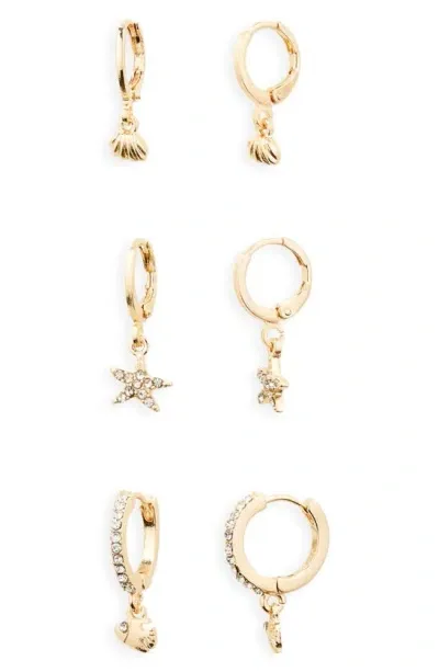 Bp. Set Of 3 Starfish Huggie Hoop Earrings In Goldlear