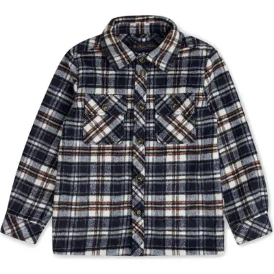 Brooks Brothers Kids' Plaid Fleece Button-up Shirt Jacket In Navy