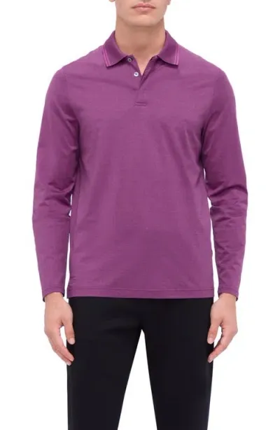 Bugatchi Jacquard Long Sleeve Polo In Magenta