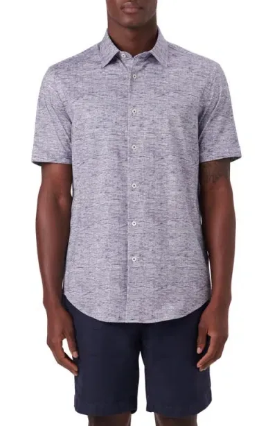 Bugatchi Miles Ooohcotton® Heather Print Short Sleeve Button-up Shirt In Navy