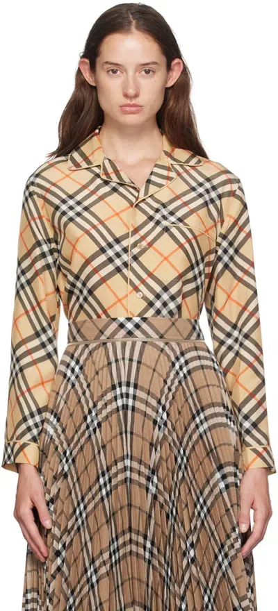 Burberry Beige Check Pyjama Shirt In Sand Ip Chec