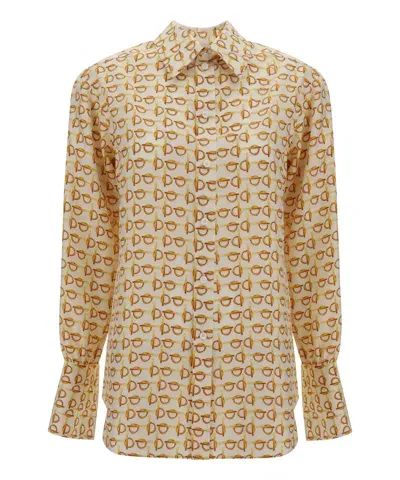 Burberry Women's Printed Silk Blouse In Gold White