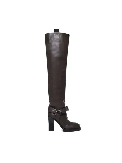 Burberry Leather Over The Knee Boots In Brown