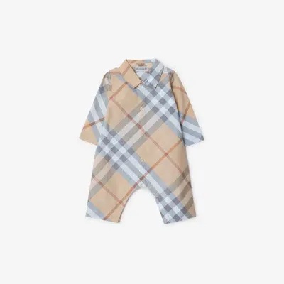 Burberry Childrens Check Cotton Jumpsuit In Pale Stone