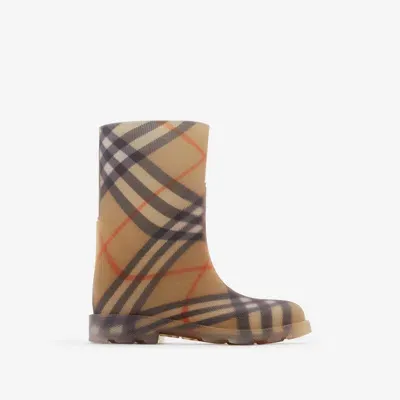 Burberry Childrens Check Rubber Marsh High Boots In Beige