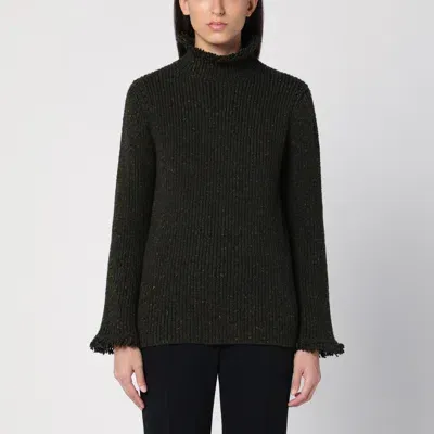 Burberry Dark Green Wool Turtleneck In Black