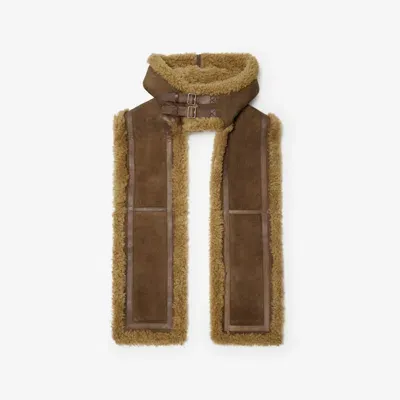 Burberry Hooded Shearling Scarf In Moss Brown