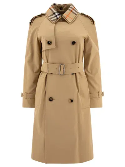 Burberry Long Gabardine Trench Coat With Detachable Collar In Beige