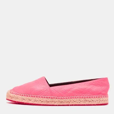 Pre-owned Burberry Neon Pink Leather Hodgeson Logo Slip On Espadrilles Size 39