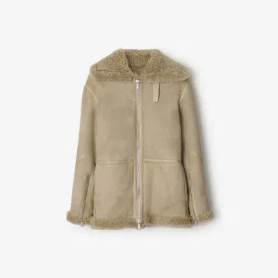 Burberry Shearling Jacket In Nude & Neutrals