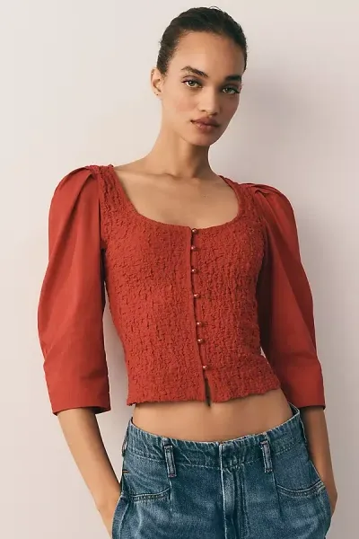 By Anthropologie Smocked Cardigan In Red